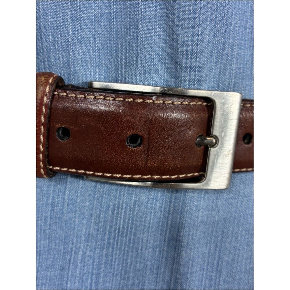 Tulliani unisex belt Sz 42 Italian saddle leather brown white stitching